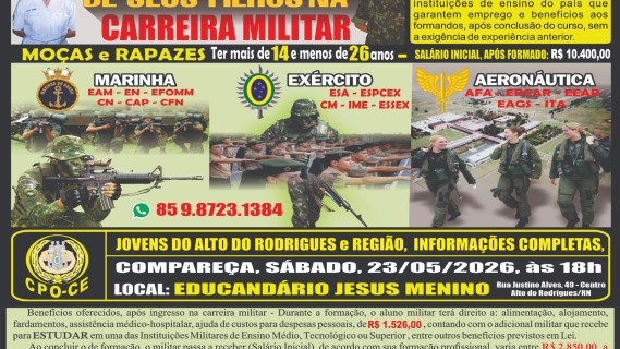 Oportunidade na Carreira Militar: Alto do Rodrigues Recebe Palestra do CPO-CE neste Sábado